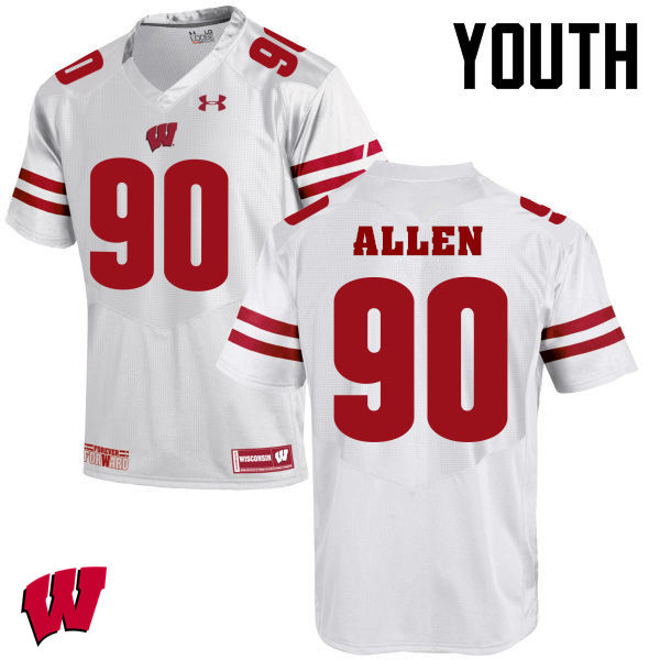 Wisconsin Badgers Youth #90 Connor Allen NCAA Under Armour Authentic White College Stitched Football Jersey QM40S08FV